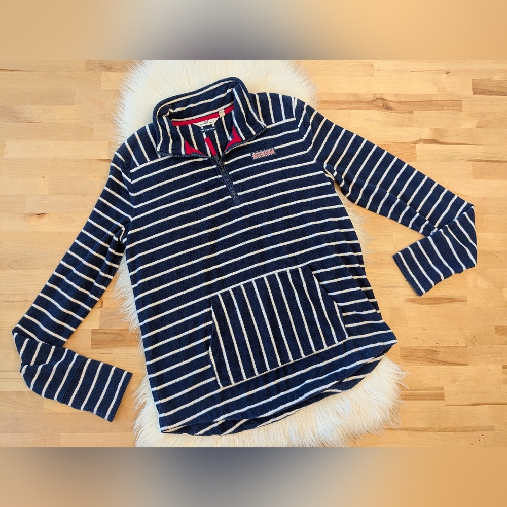 {Vineyard Vines}  Navy Striped Terry Pullover Shep Shirt